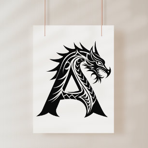 Poster Lettre A de style dragon, alphabet du dragon, mono