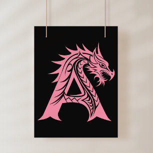Poster Lettre A de style dragon, alphabet du dragon, mono