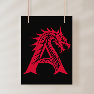 Poster Lettre A de style dragon, alphabet du dragon, mono