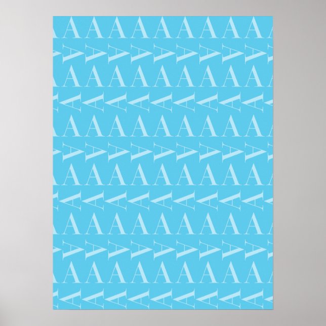 Poster Lettre A - Monogramme bleu Aqua initial (Devant)