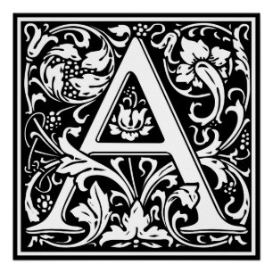 Poster Lettre A Monogramme Médiéval Art Nouveau