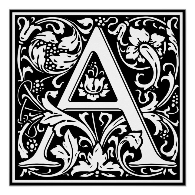 Poster Lettre A Monogramme Médiéval Art Nouveau (Devant)