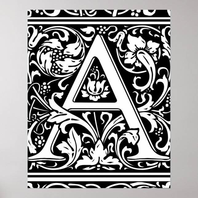 Poster Lettre A Monogramme Médiéval Art Nouveau (Devant)