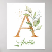 Lettre A monogramme verdure eucalyptus or