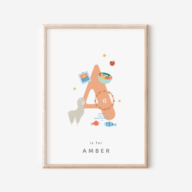 Poster Lettre A personnalisée Alphabet mignonne Nursery (Créateur téléchargé)