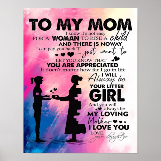 Poster Lettre adorable à maman | Joli cadeau à ma mère (Devant)
