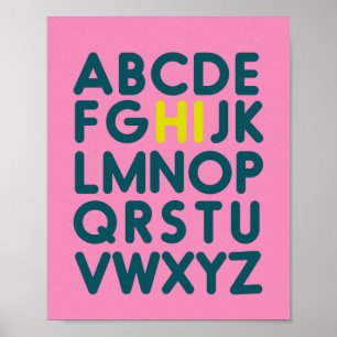 Poster Lettre alphabet simple en rose