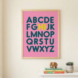 Poster Lettre alphabet simple en rose
