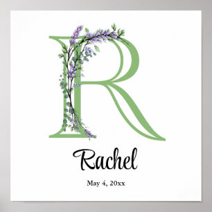 Poster Lettre alphabétique R Lavender Eucalyptus