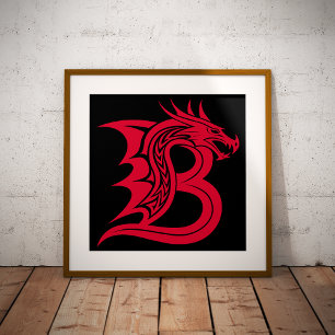 Poster Lettre B de style dragon, alphabet dragon, monogra