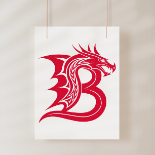 Poster Lettre B de style dragon, Alphabet Dragon, Monogra