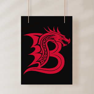 Poster Lettre B de style dragon, alphabet du dragon, mono