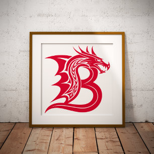 Poster Lettre B de style dragon, alphabet du dragon, mono