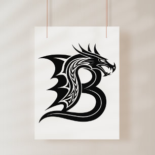 Poster Lettre B de style dragon, alphabet du dragon, mono