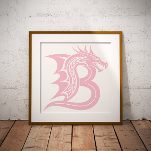 Poster Lettre B de style dragon, alphabet du dragon, mono