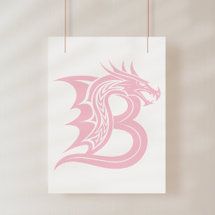 Poster Lettre B de style dragon, alphabet du dragon, mono