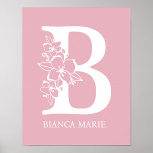 Poster Lettre B Monogramme Floral Nom Pépinière Moderne