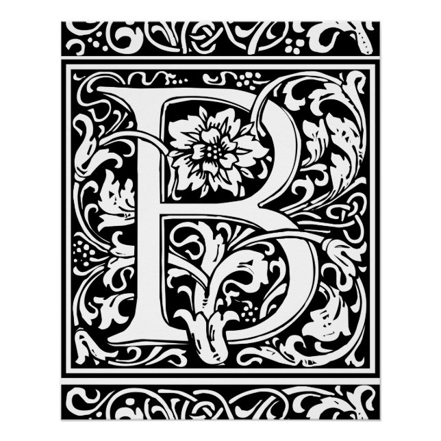 Poster Lettre B Monogramme médiéval Art Nouveau (Devant)