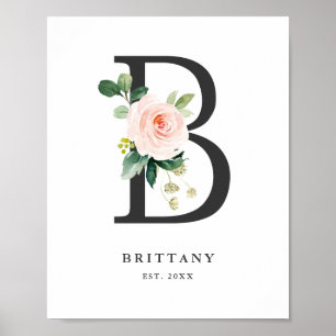 Poster Lettre B Monogramme Peach Florals Peach Nursery