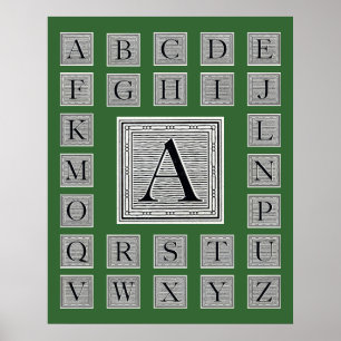 Poster Lettre bloc "A" Woodblock Initial