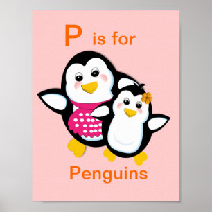 Poster LETTRE BONNE MÈRE ET BAIN PINGOUIN Alphabet P