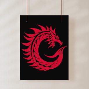 Poster Lettre C de style dragon, alphabet du dragon, mono