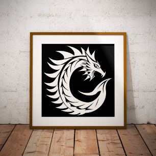 Poster Lettre C de style dragon, alphabet du dragon, mono