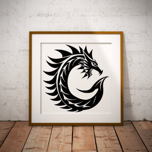 Poster Lettre C de style dragon, alphabet du dragon, mono