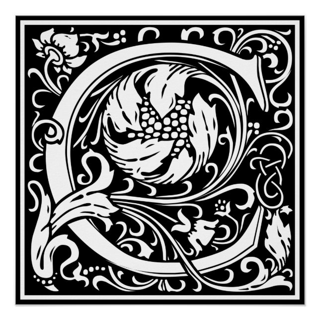 Poster Lettre C Monogramme médiéval Art Nouveau (Devant)