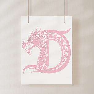Poster Lettre D de style dragon, alphabet du dragon, mono