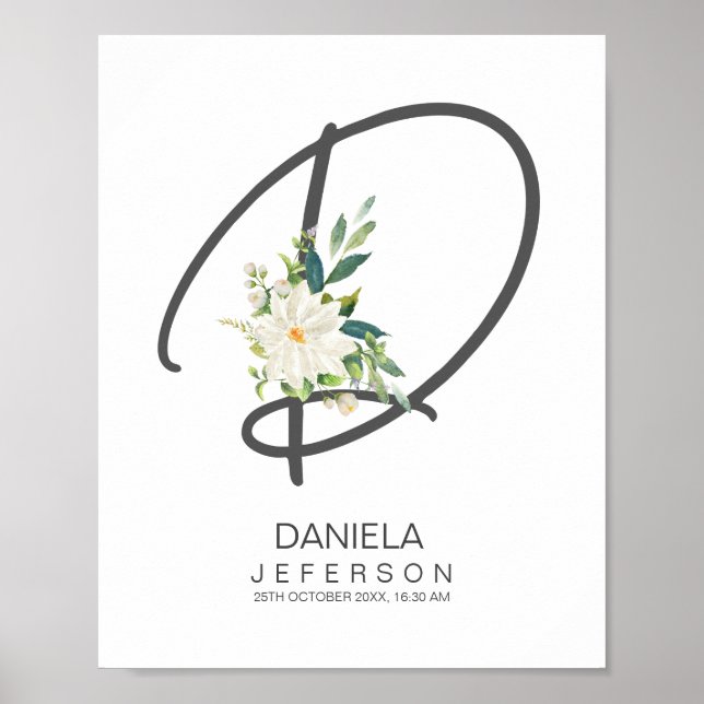 Poster Lettre D Décor Floral Blush Monogram (Devant)