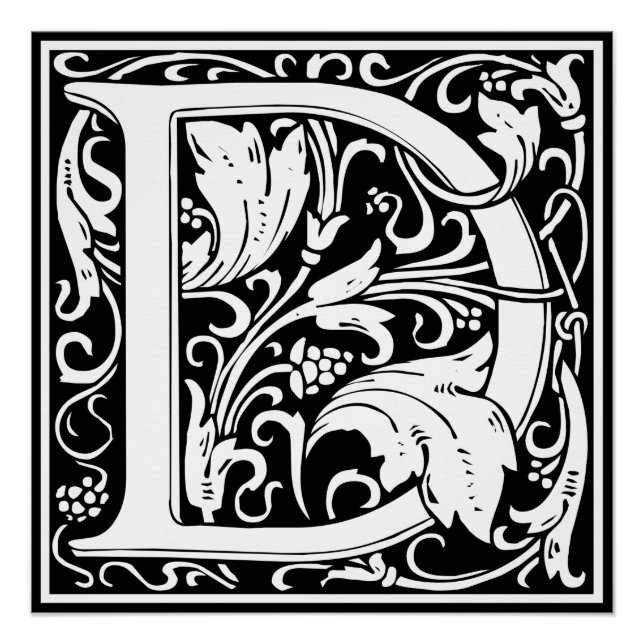 Poster Lettre D Monogramme médiéval Art Nouveau (Devant)