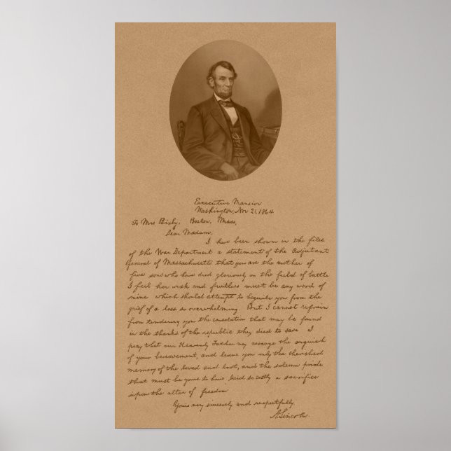Poster Lettre d'Abraham Lincoln à Mme Bixby (Devant)