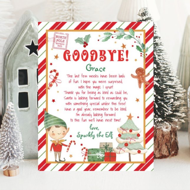 Poster Lettre d'adieu aux elfes de Noël (Goodbye Christmas Elf. Personalize your Christmas Elf letter, download, print from home.)