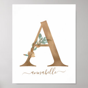 Poster LETTRE D'Aquarelle Florale D'OR MONGRAPHIQUE A POS