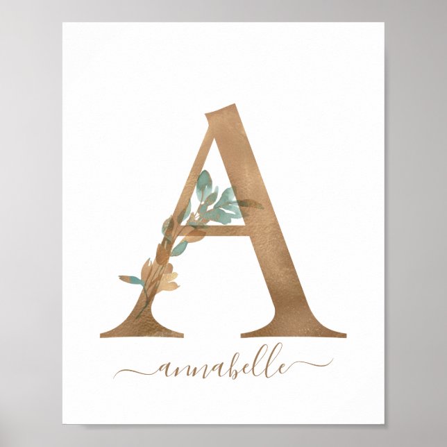 Poster LETTRE D'Aquarelle Florale D'OR MONGRAPHIQUE A POS (Devant)