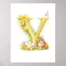 Lettre de la nurserie Y Kitten bébé initiale or fl