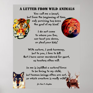 Poster LETTRE DE L'affiche ANIMAUX SAUVAGES