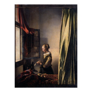 Poster Lettre de lecture Vermeer Girl à Open Window Gloss