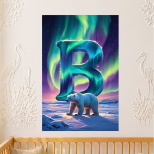 Poster Lettre de maternelle B Nom Aurores boréales Ours p