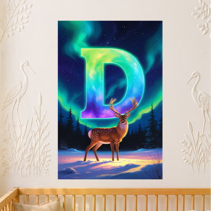 Poster Lettre de maternelle D Nom Aurores boréales Cerf B