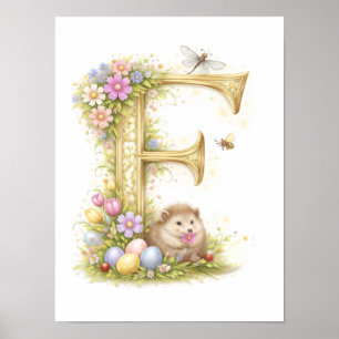 Poster Lettre de maternelle F Hérisson Bébé Initial Flora