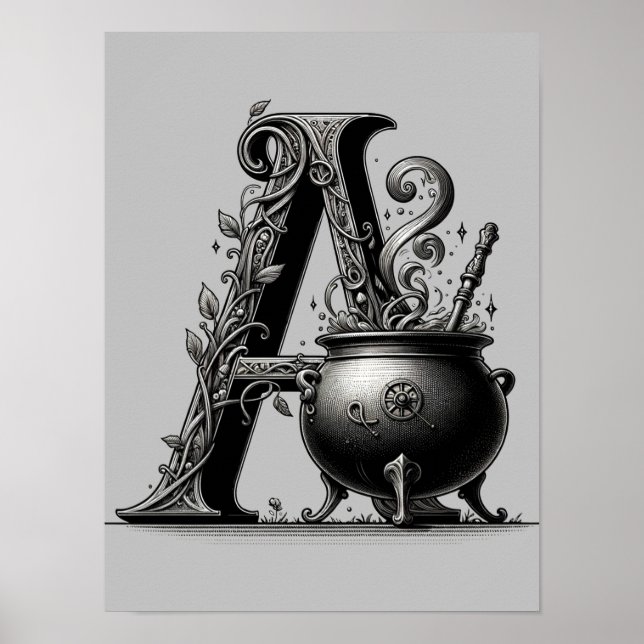 Poster Lettre de sorcière Cauldron Une initiale personnal (Devant)