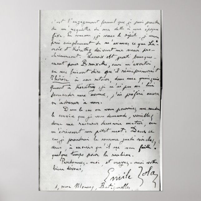 Poster Lettre de Zola à Edouard Manet 1868 (Devant)