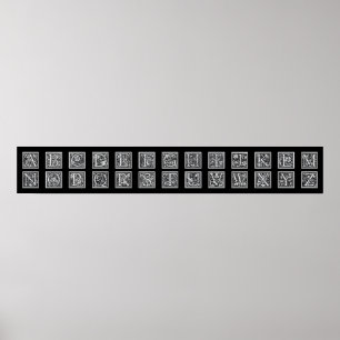 Poster Lettre décorative ancienne en bois Alphabet