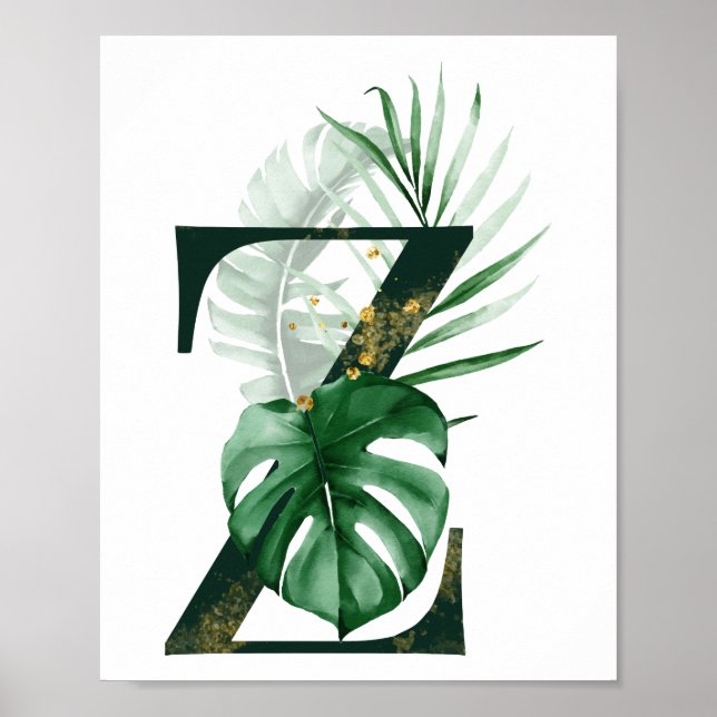 Poster Lettre décorative Z avec feuilles tropicaux (Devant)