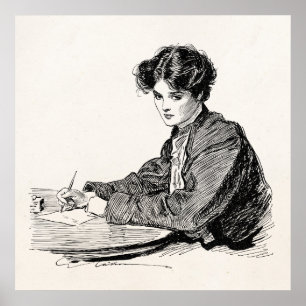 Poster Lettre d'écriture vintage Gibson Girl Edwardian Wo