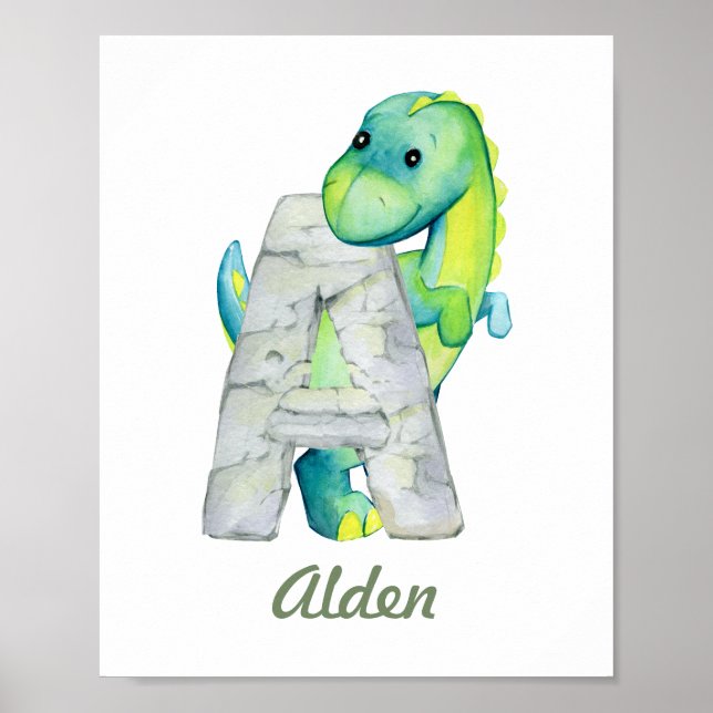Poster LETTRE Dinosaure Bébé Personnalisée Décor Dinosaur (Devant)