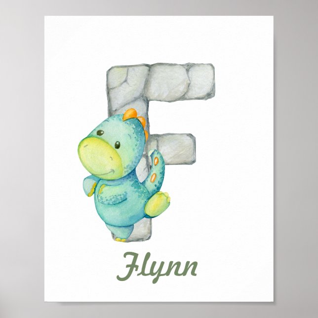 Poster Lettre Dinosaure Dinosaure Cute Décor Personnalisé (Devant)