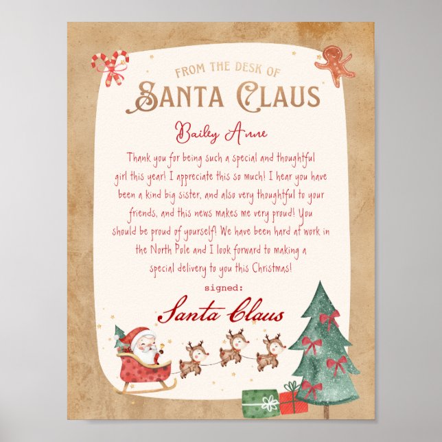Poster Lettre du Santa Claus Sled Père Noël (Devant)